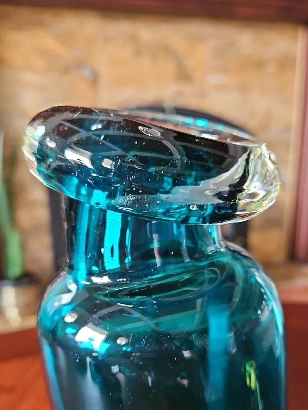 Teal Turquoise Indented Art Glass 